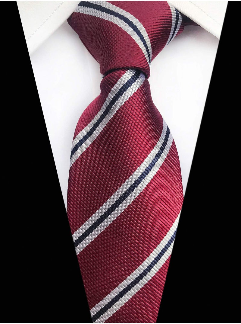 Elfeves Mens Stripe Burgundy Red White Business Tie Formal Necktie For Big Boy Youth Son 03 - Image 2